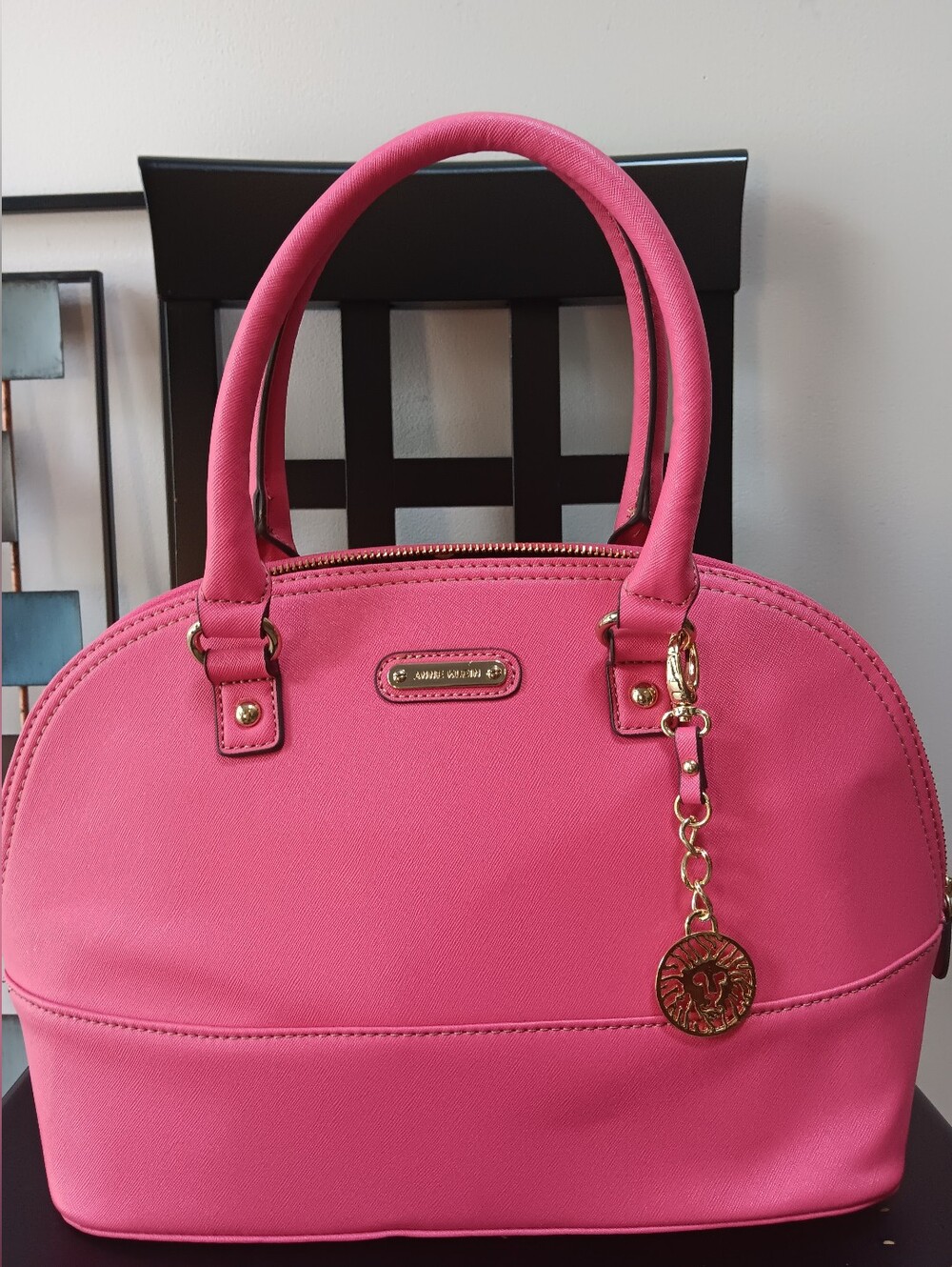 Anne Klein Pretty In Pink Satchel with Gold Charm *Near Perfect